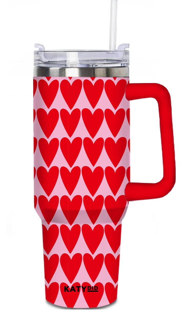 Katydid - Girly Red Hearts Valentine's Day Tumbler with Handle