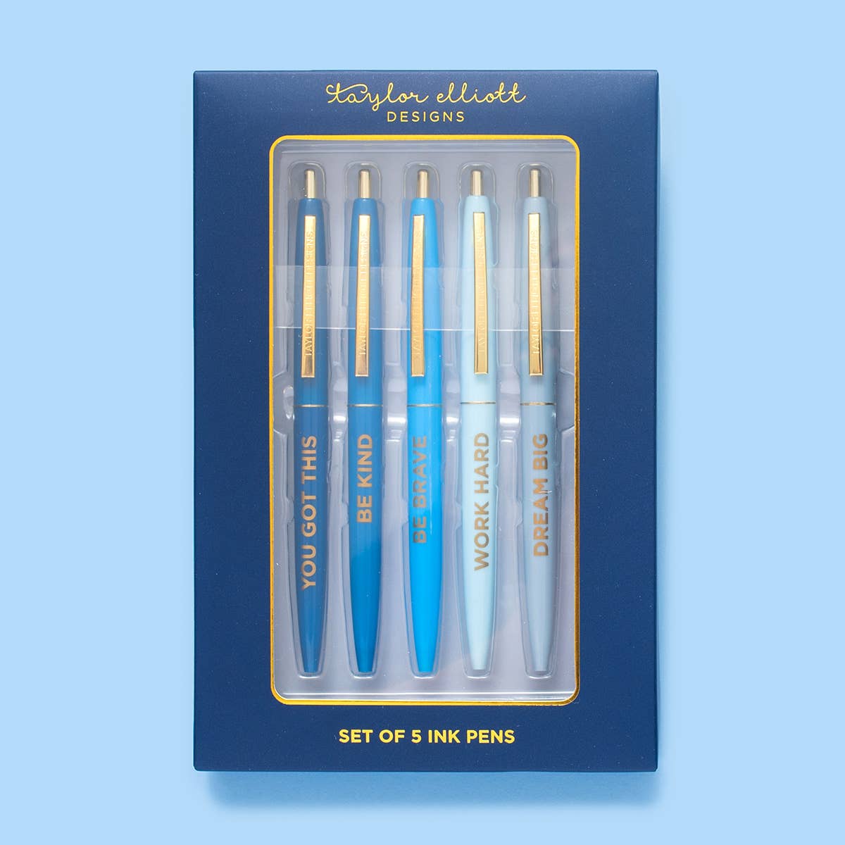 Taylor Elliott Designs - Pen Set - Motivational - Asst Blues - 5 Piece Set