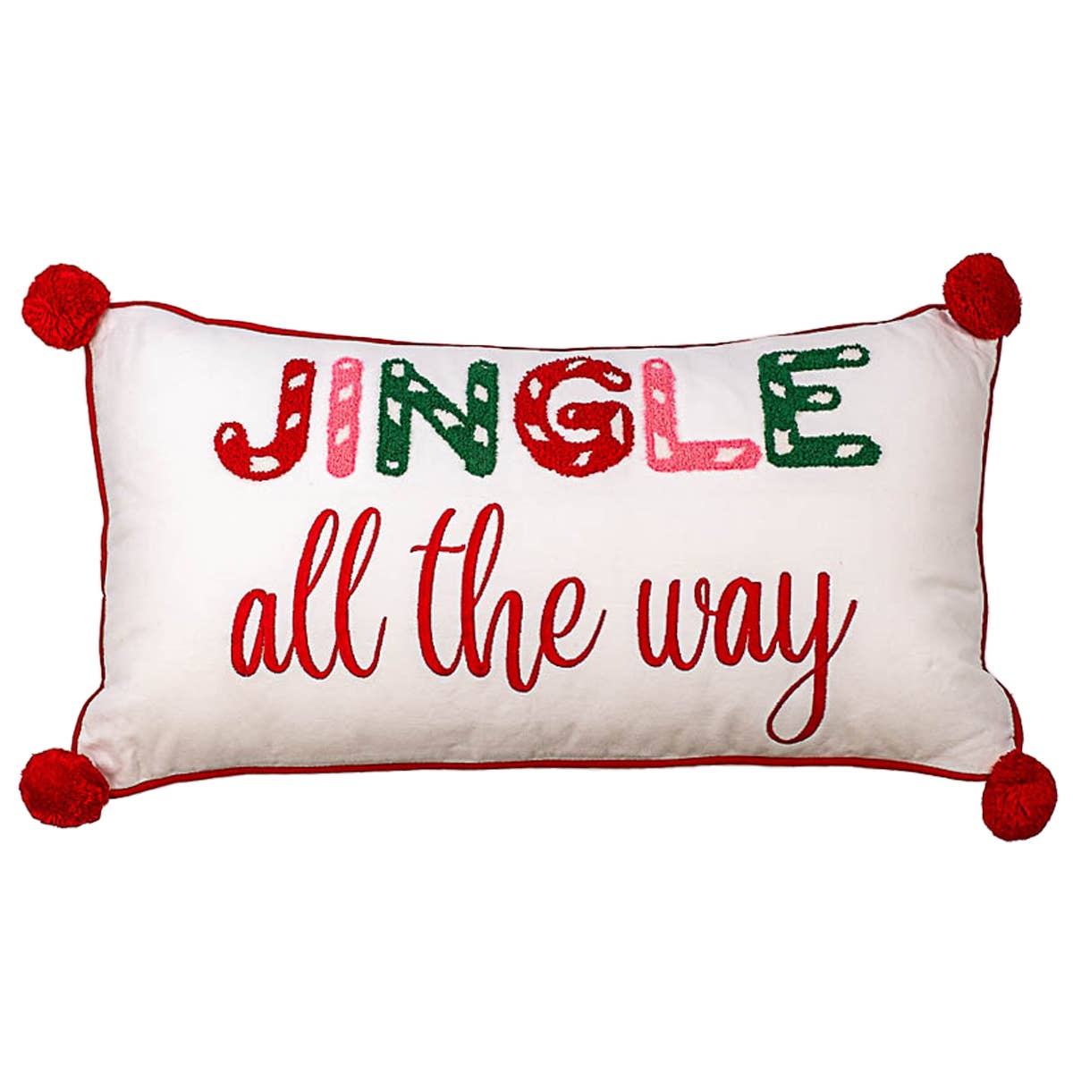 The Royal Standard - Jingle All The Way Lumbar Pillow   Soft White/Red   24x13
