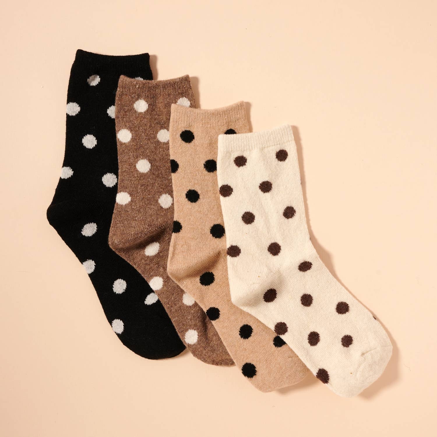 Frem - Polka Dotted Mid Calf Socks Assorted Pack of 4 colors