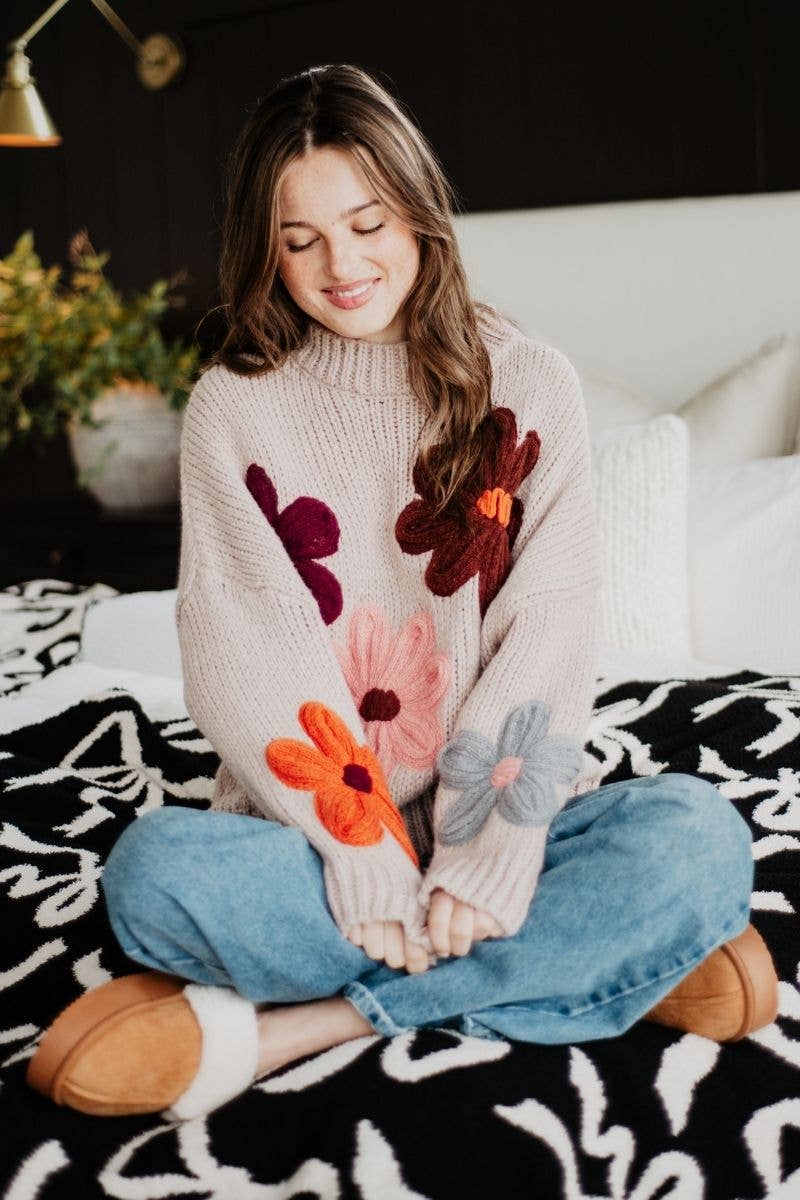 Katydid - Tan Floral Lightweight Knit Sweater