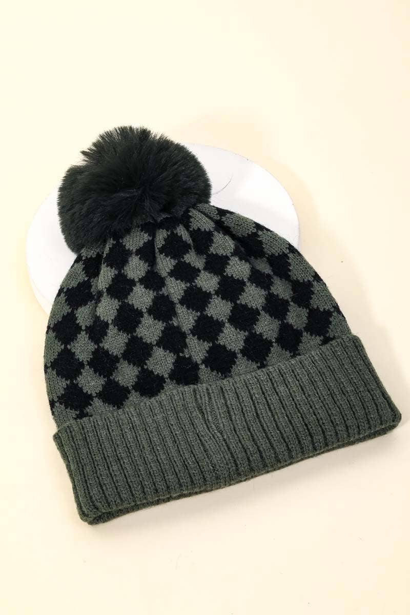 Anarchy Street - Checkered Pattern Pom Beanie