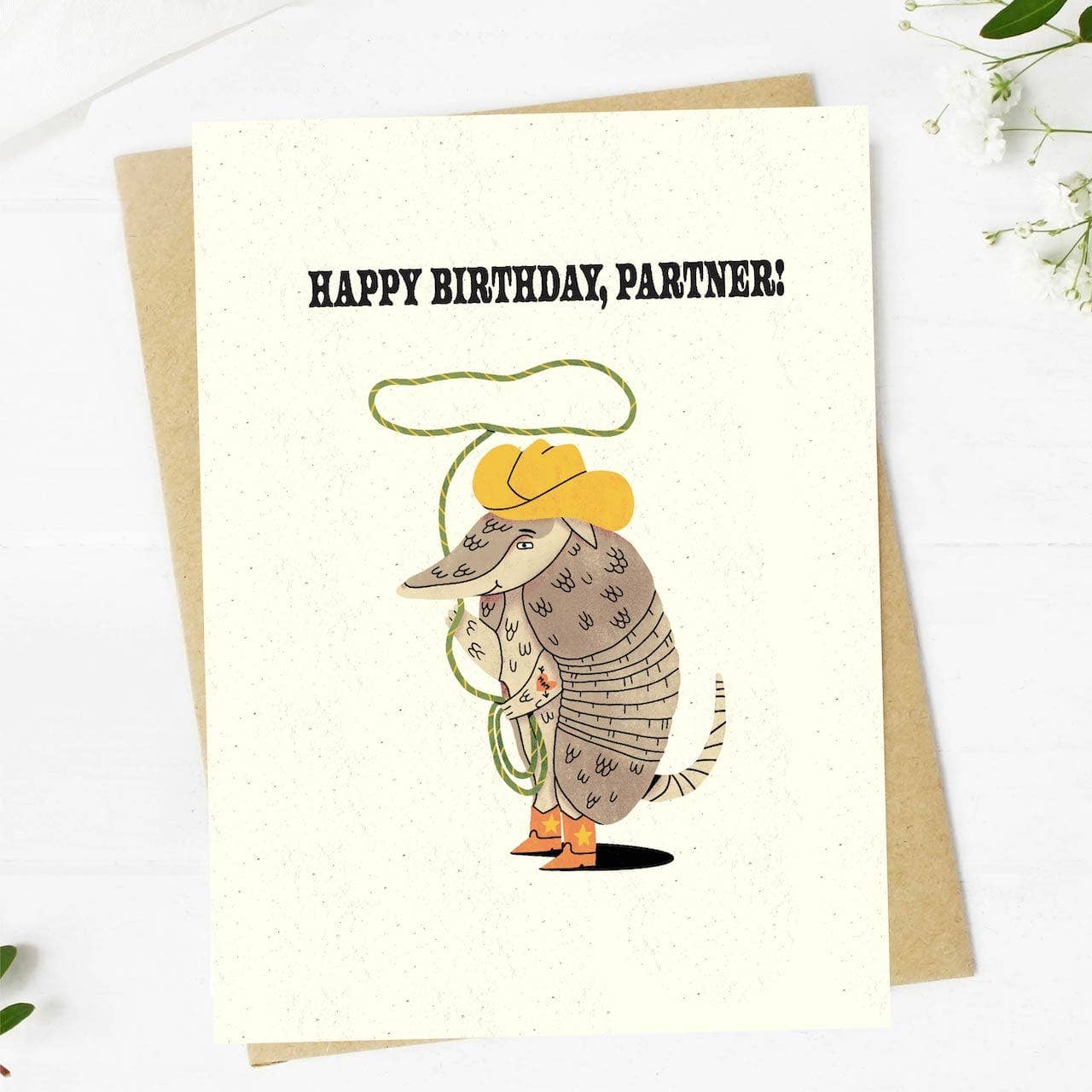 Big Moods - "Happy Birthday, Partner" Armadillo Birthday Card