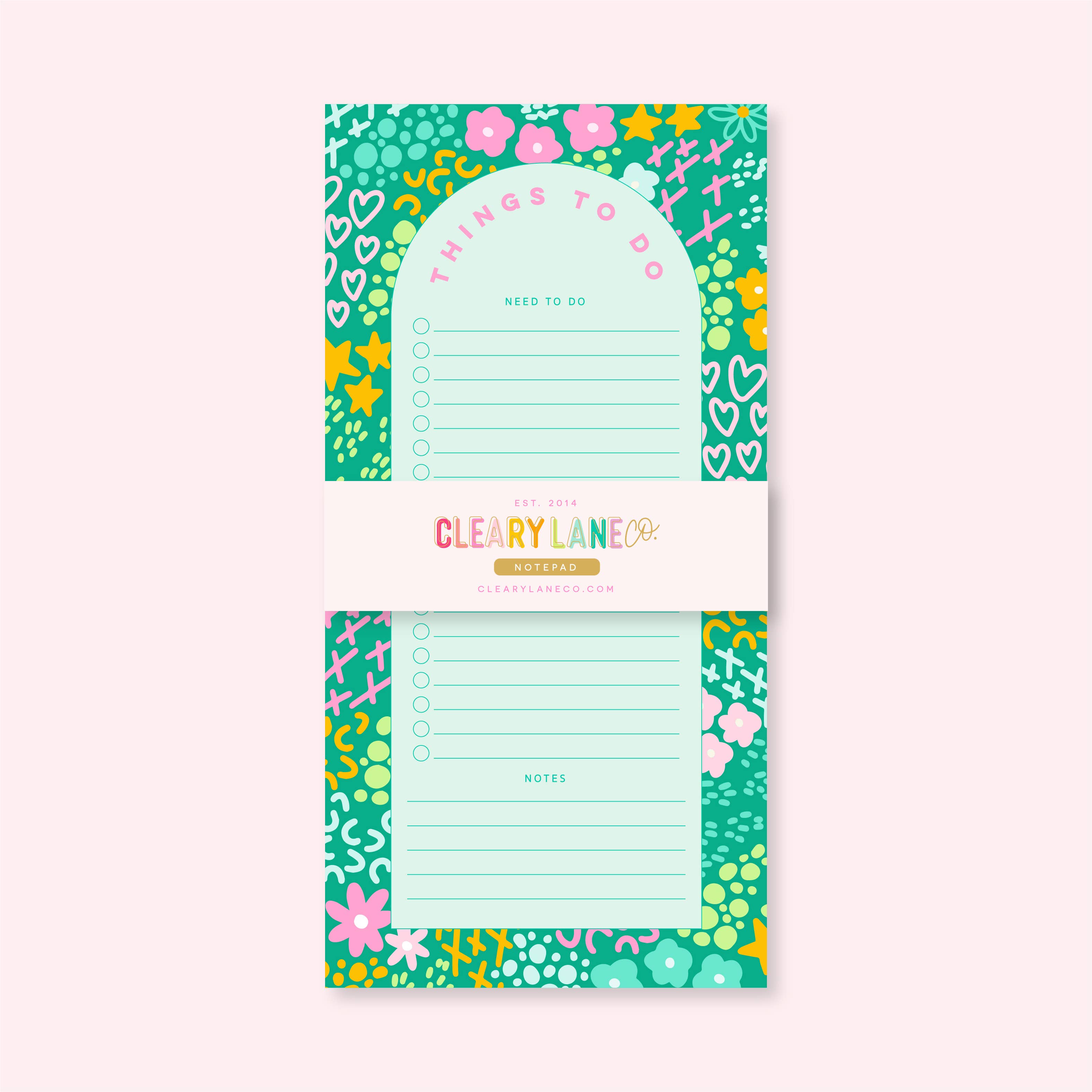 Cleary Lane - List Notepad | 4.25"x8.5" | Emerald Rainbow Garden