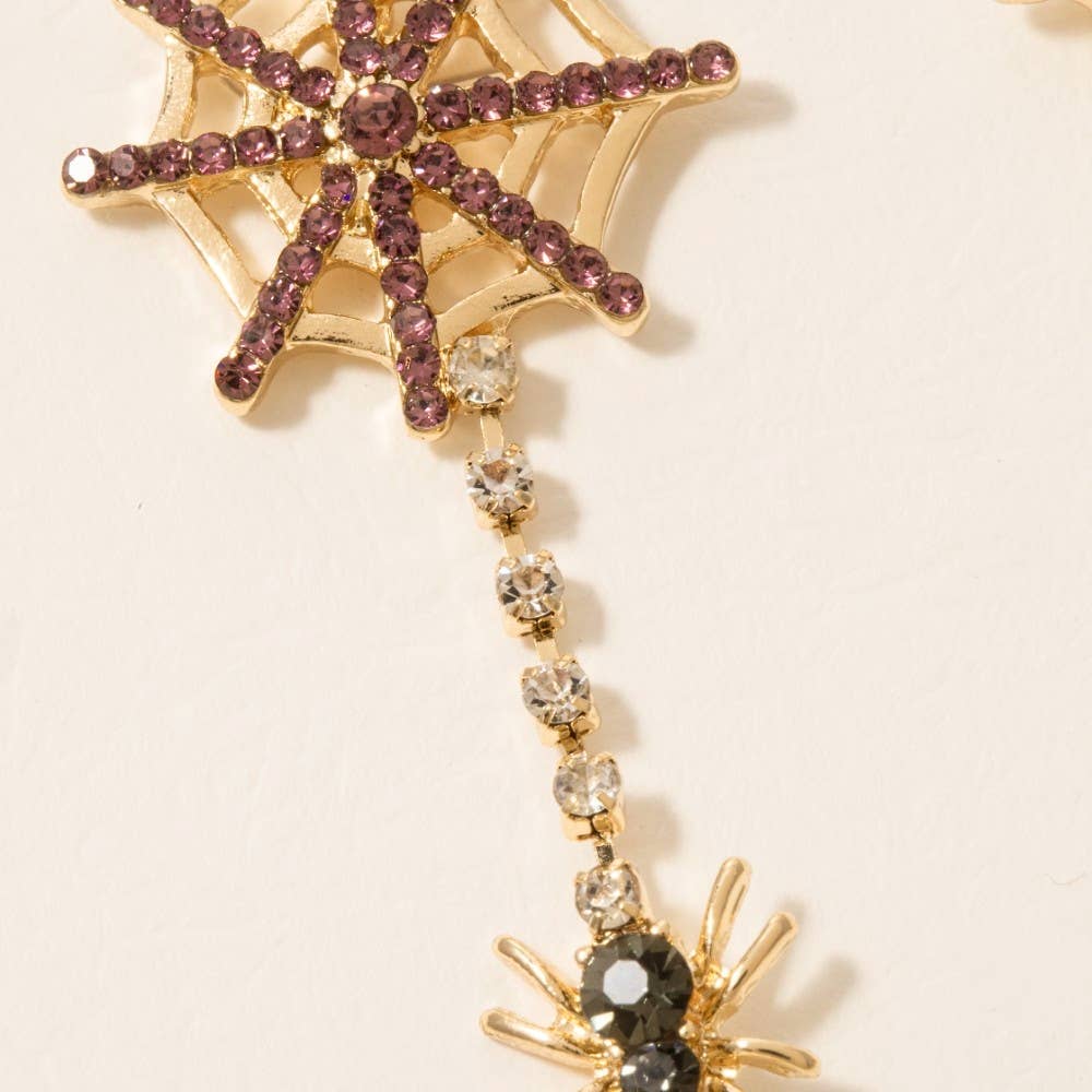 Anarchy Street - Halloween Spider Web Gem Studded Dangle Earrings