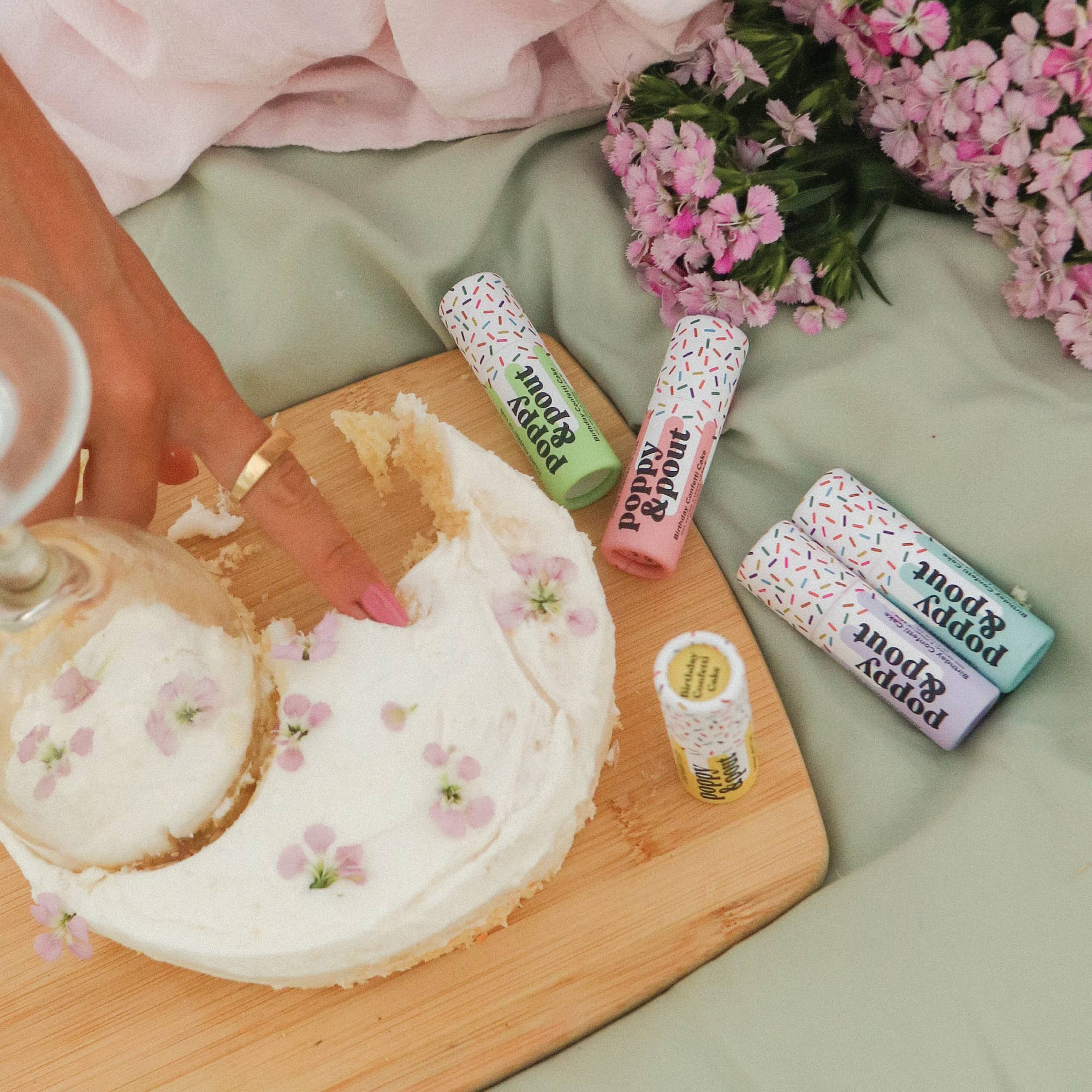 Poppy & Pout - Lip Balm, Birthday Confetti Cake, Green