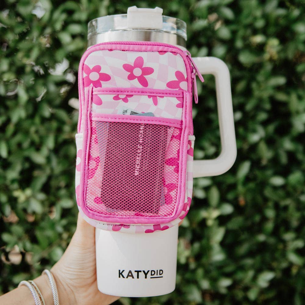 Katydid - Pink Flower w/ Groovy Checkered Tumbler ZIPPER POUCH