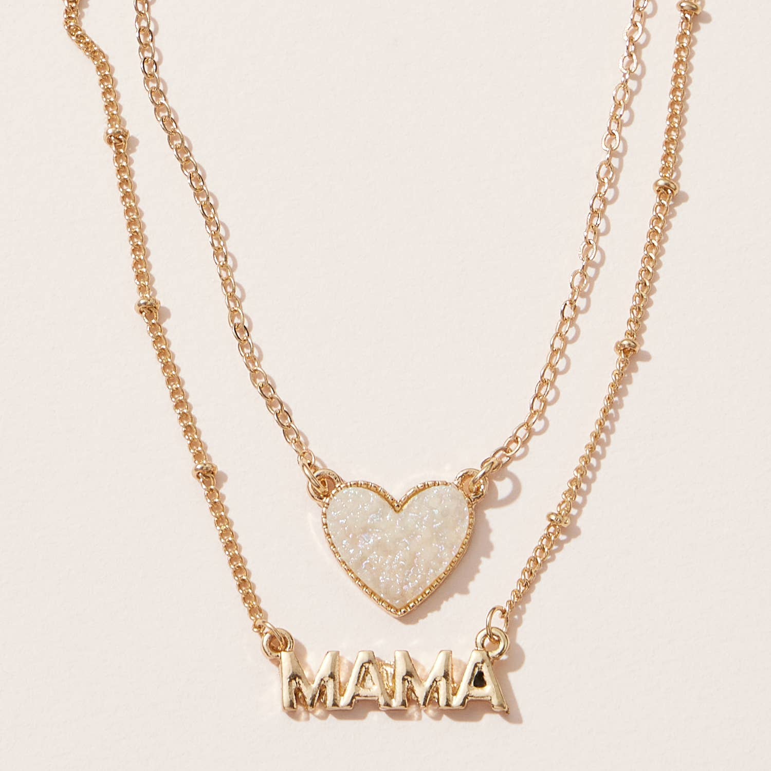 Frem - Mama Pendant & Druzy Stone Heart Set Necklace
