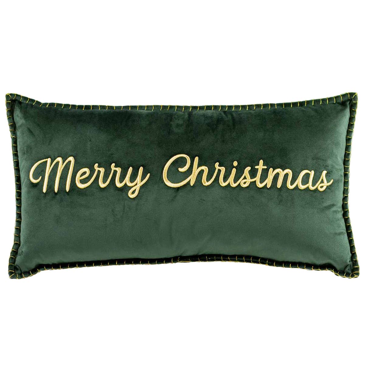The Royal Standard - Merry Christmas Embroidered Pillow   Dark Green/Gold   13x24