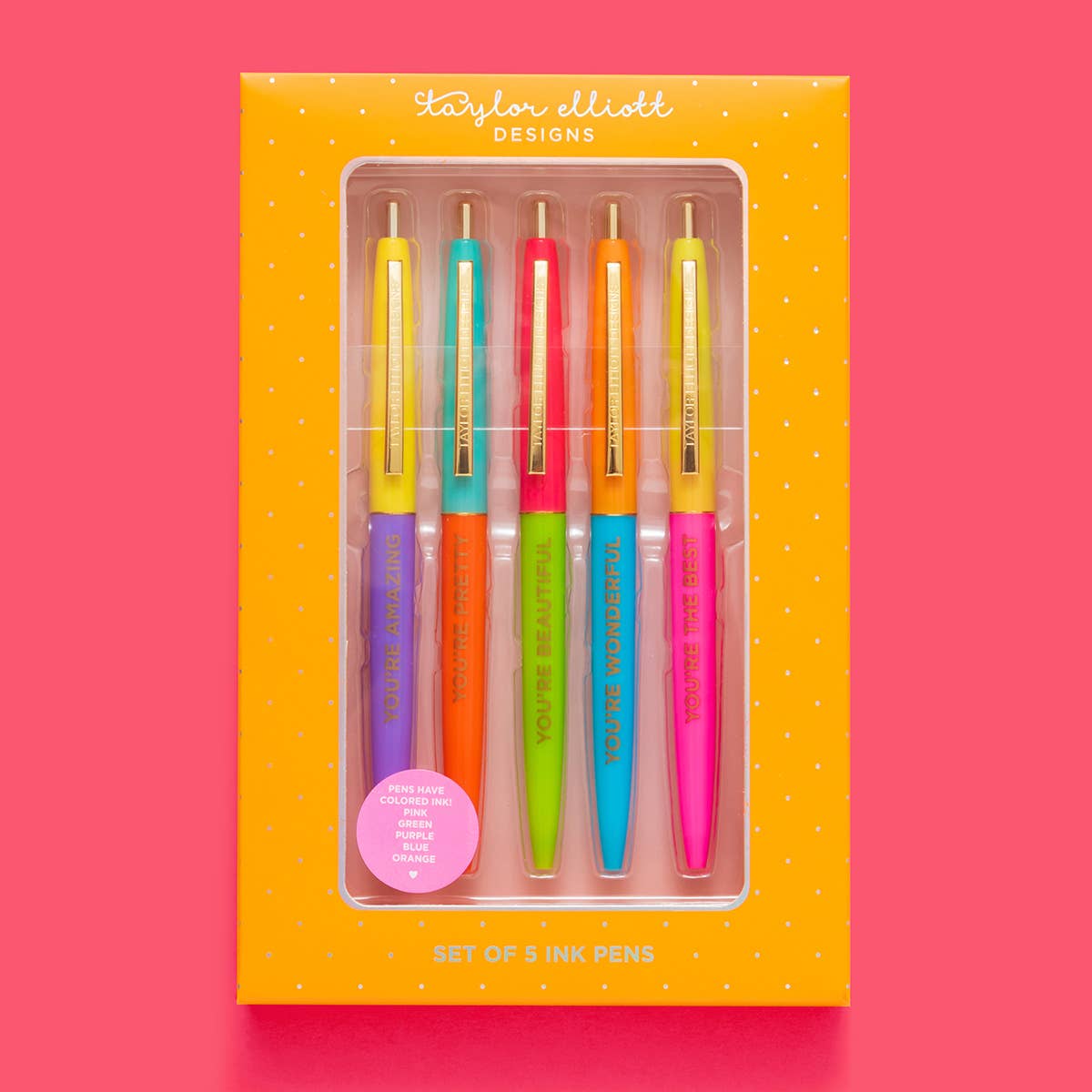 Taylor Elliott Designs - Pen Set - Compliments / Affirmations - 5 Piece Set