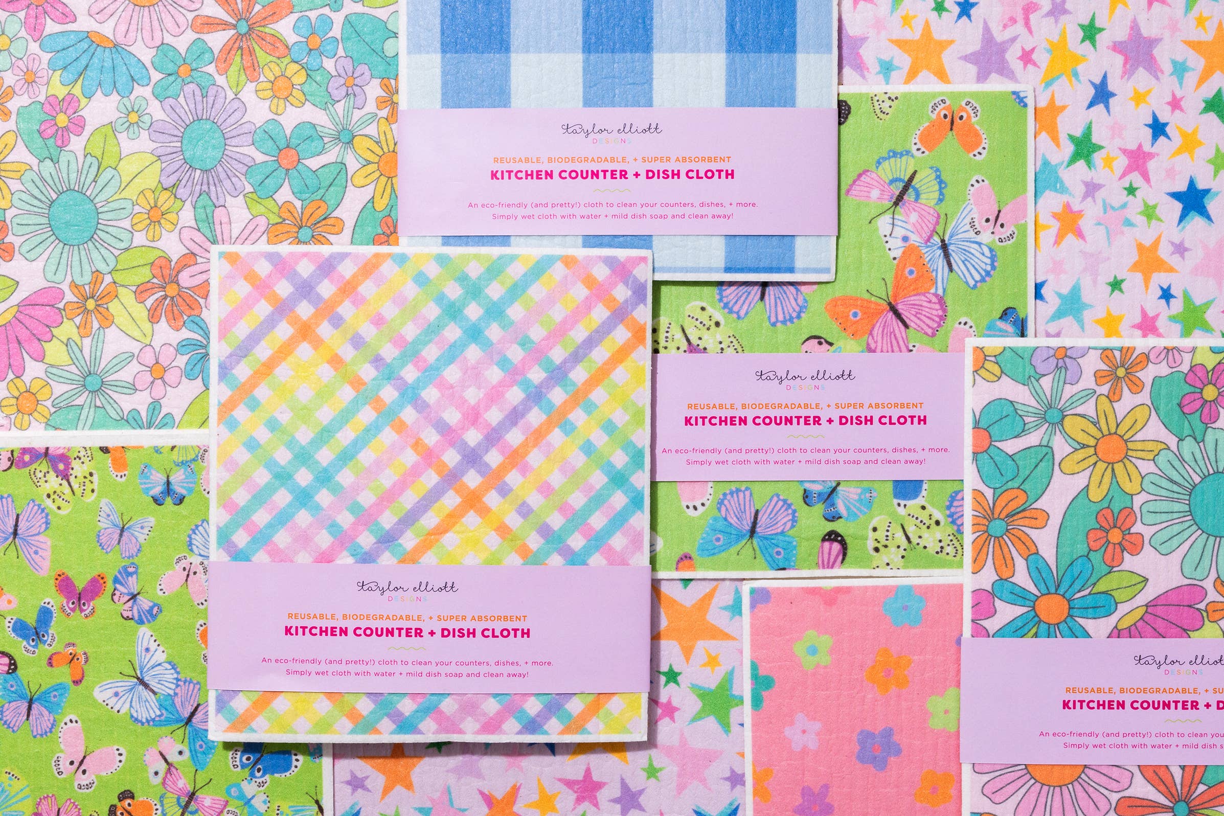Taylor Elliott Designs - Biodegradable Dish Cloth - Colorful Gingham