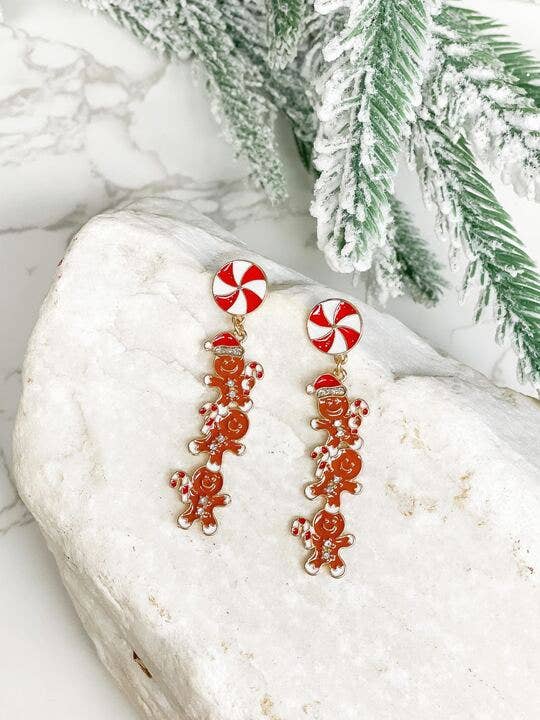 Prep Obsessed Wholesale - Pave Gingerbread Cookie Enamel Dangle Earrings