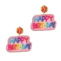 Prep Obsessed Wholesale - 'Happy Birthday' Seed Bead Embroidered Dangle Earrings