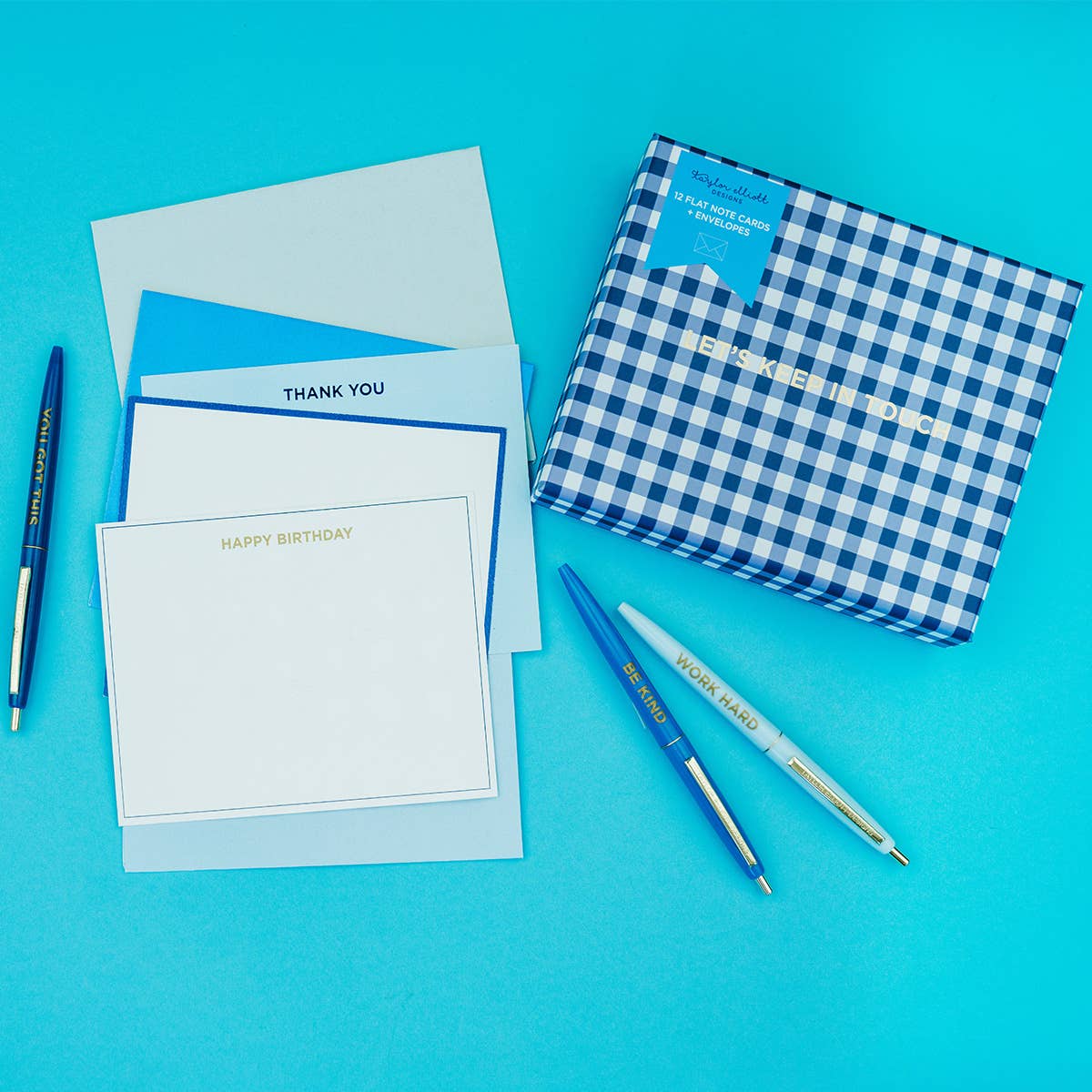 Taylor Elliott Designs - Boxed Greeting Cards - 12 Asst Cards - Stars + Blue Gingham