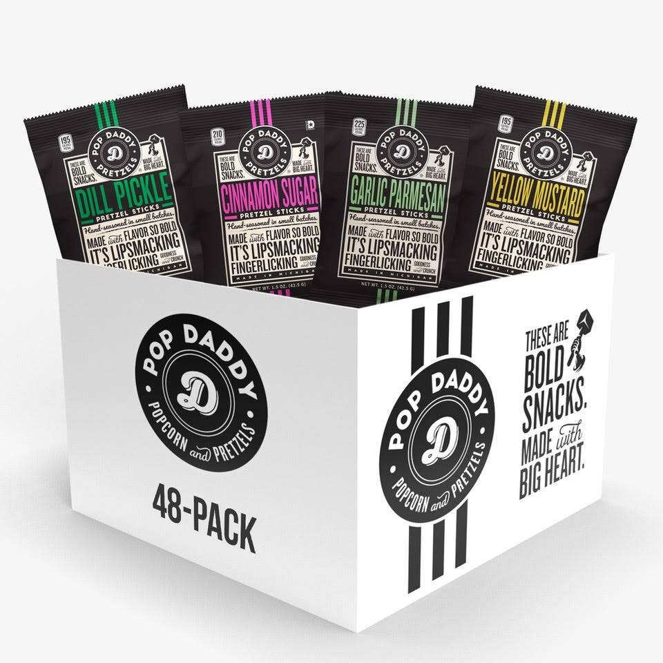 Pop Daddy Snacks - 48count variety box of 1.5oz pretzels - 4 flavors