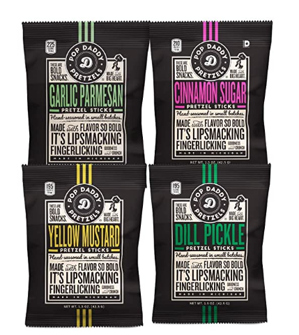 Pop Daddy Snacks - 48count variety box of 1.5oz pretzels - 4 flavors