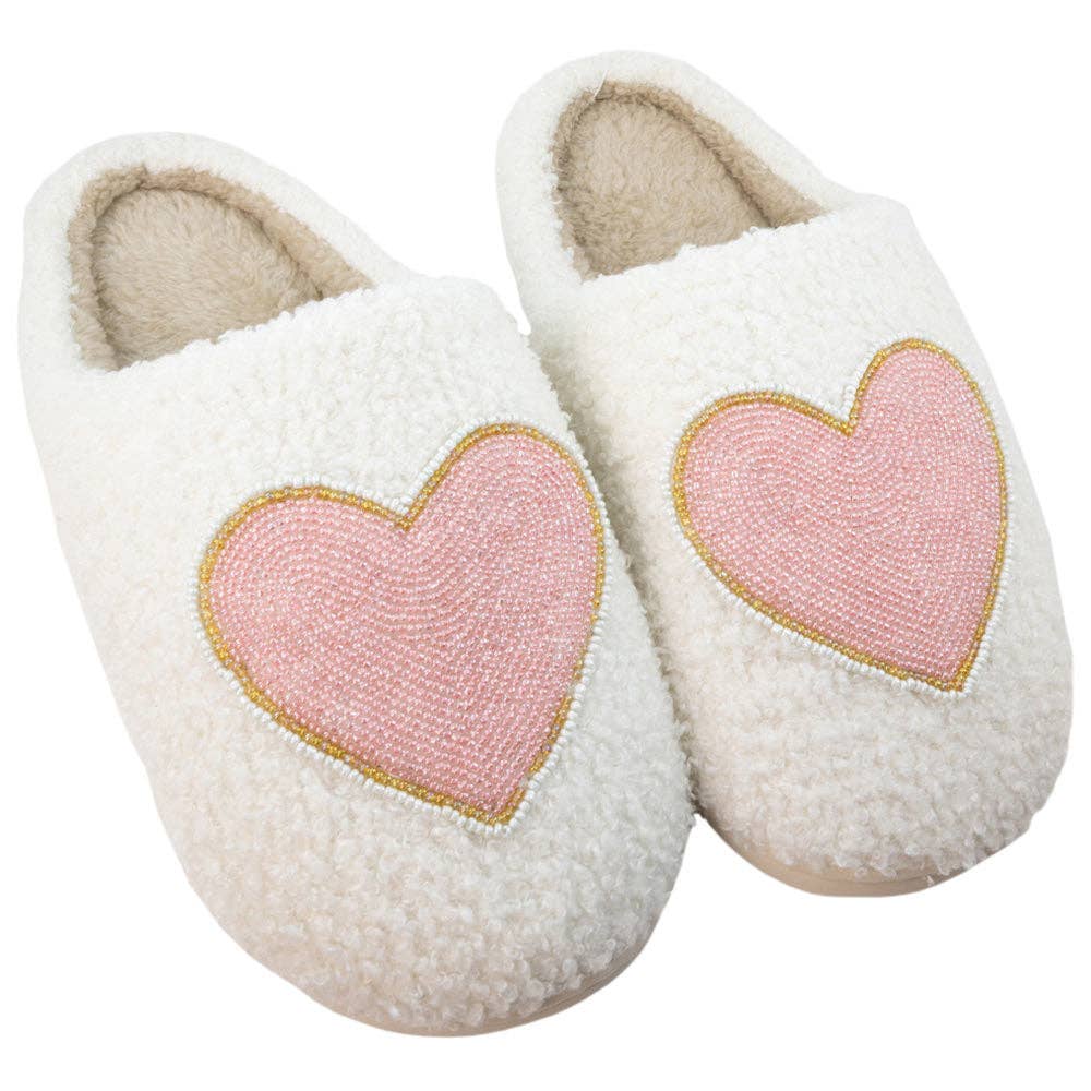 Katydid - Beaded Pink & Gold Heart Slippers