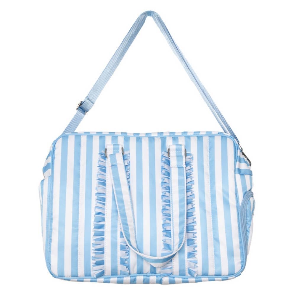 Katydid - Blue Stripe Ruffle Overnight Bag
