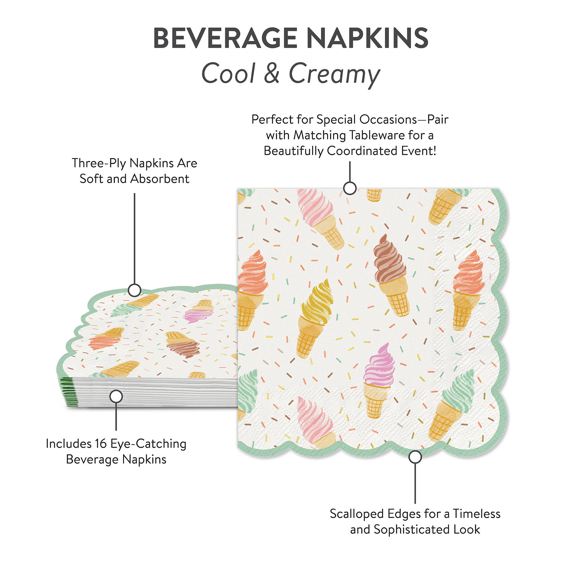 Studio Oh! - Cool & Creamy Scalloped Beverage Napkins