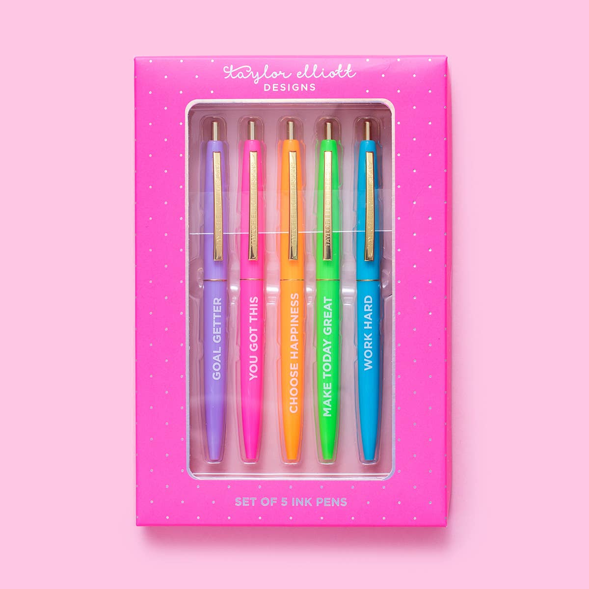 Taylor Elliott Designs - Pen Set - Motivational - Asst Colors - 5 Piece Set