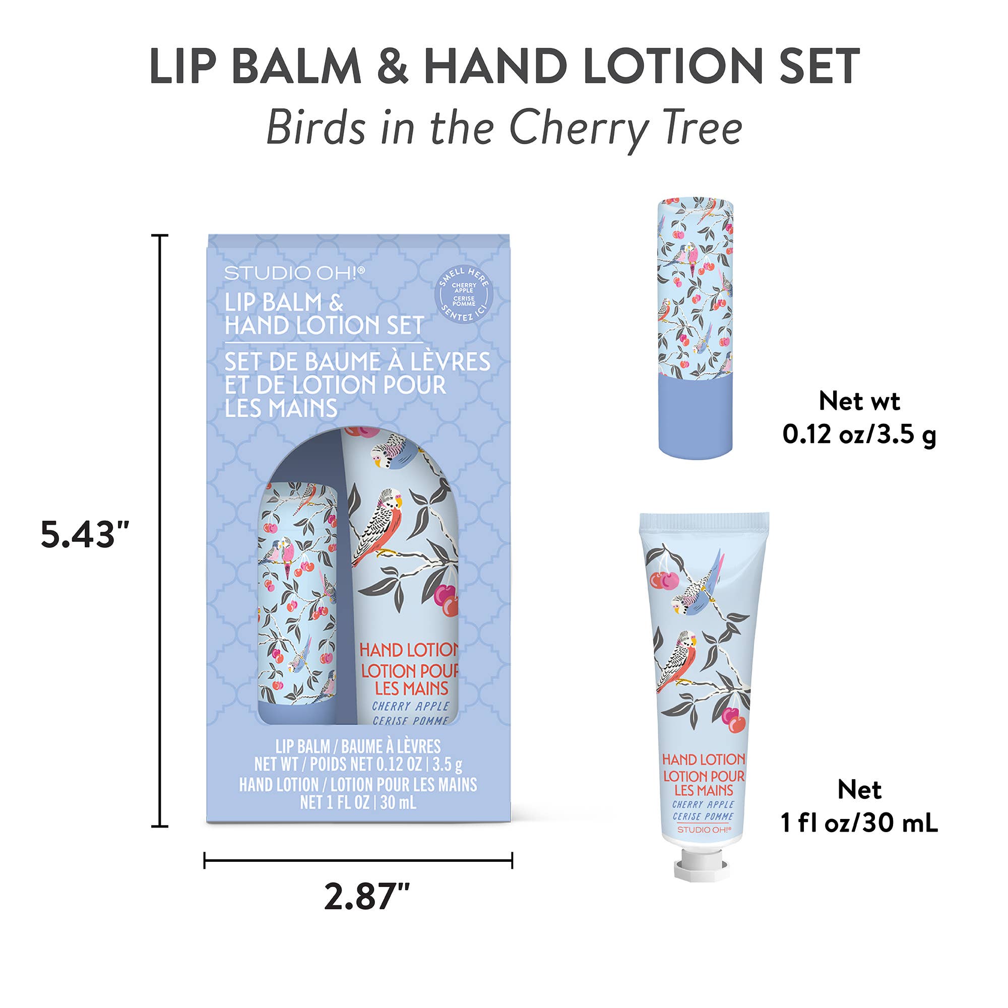 Studio Oh! - Birds in the Cherry Tree Lip Balm & Hand Lotion Set