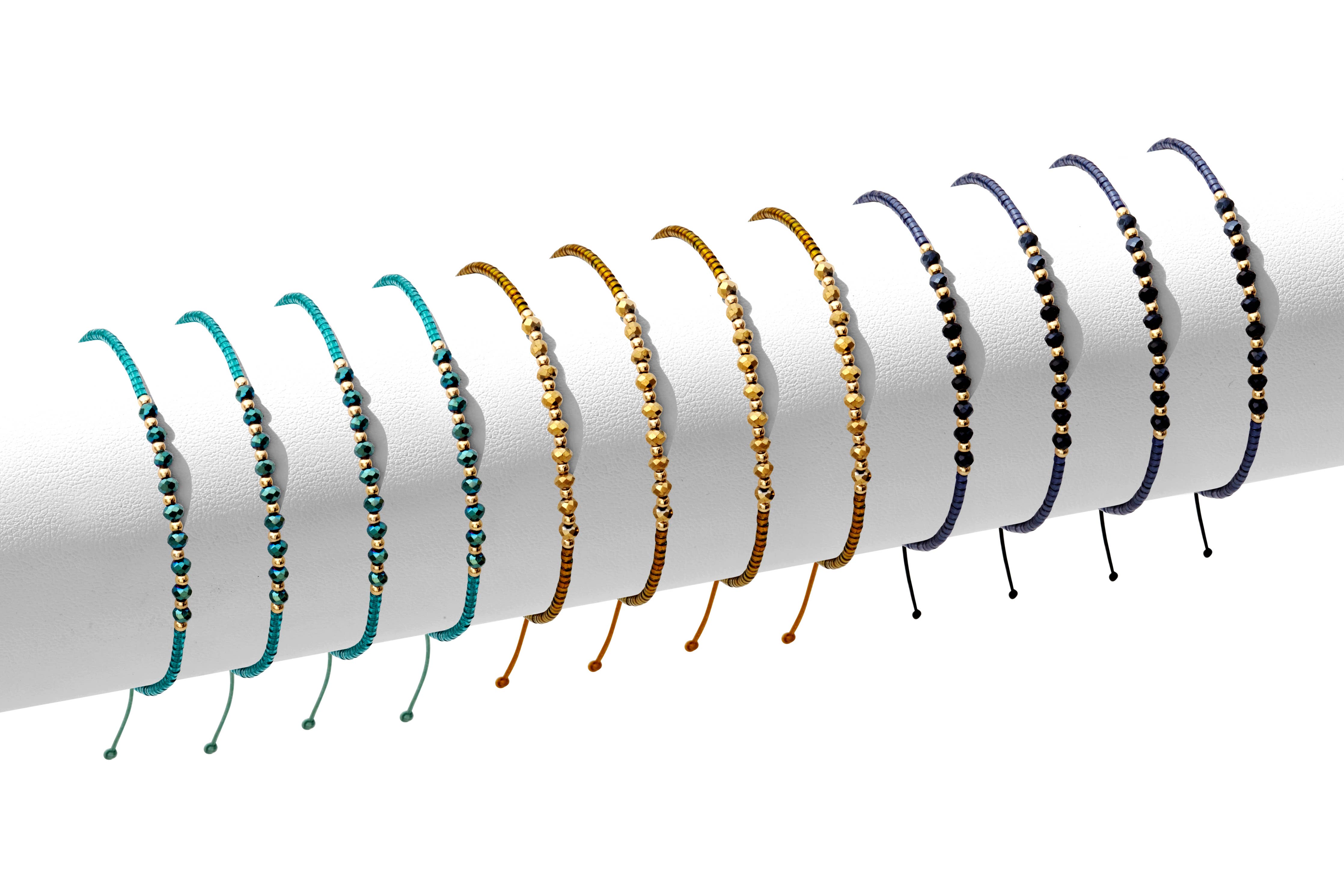 Splendid Iris - Set/12 Adjustable Glitz Accented Miyuki Bracelets, SALE