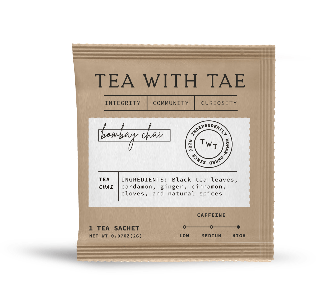 Tea with Tae - Bombay Masala Chai Tea Box (15 wrapped pyramid tea bags)