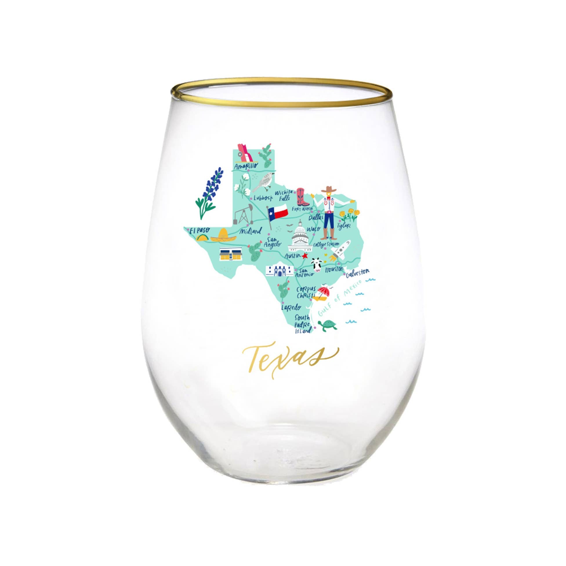 Mary Square - Texas Stemless Wine Glass