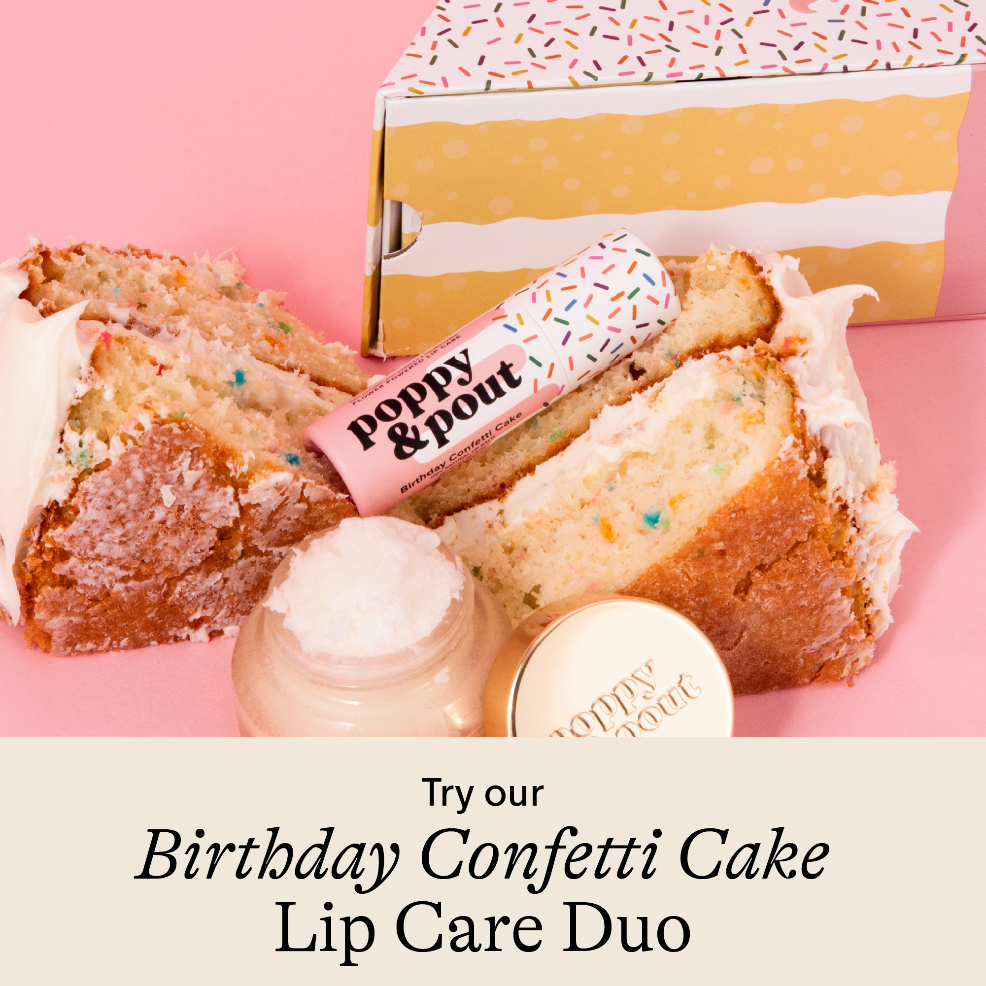 Poppy & Pout - Lip Balm, Birthday Confetti Cake, Yellow
