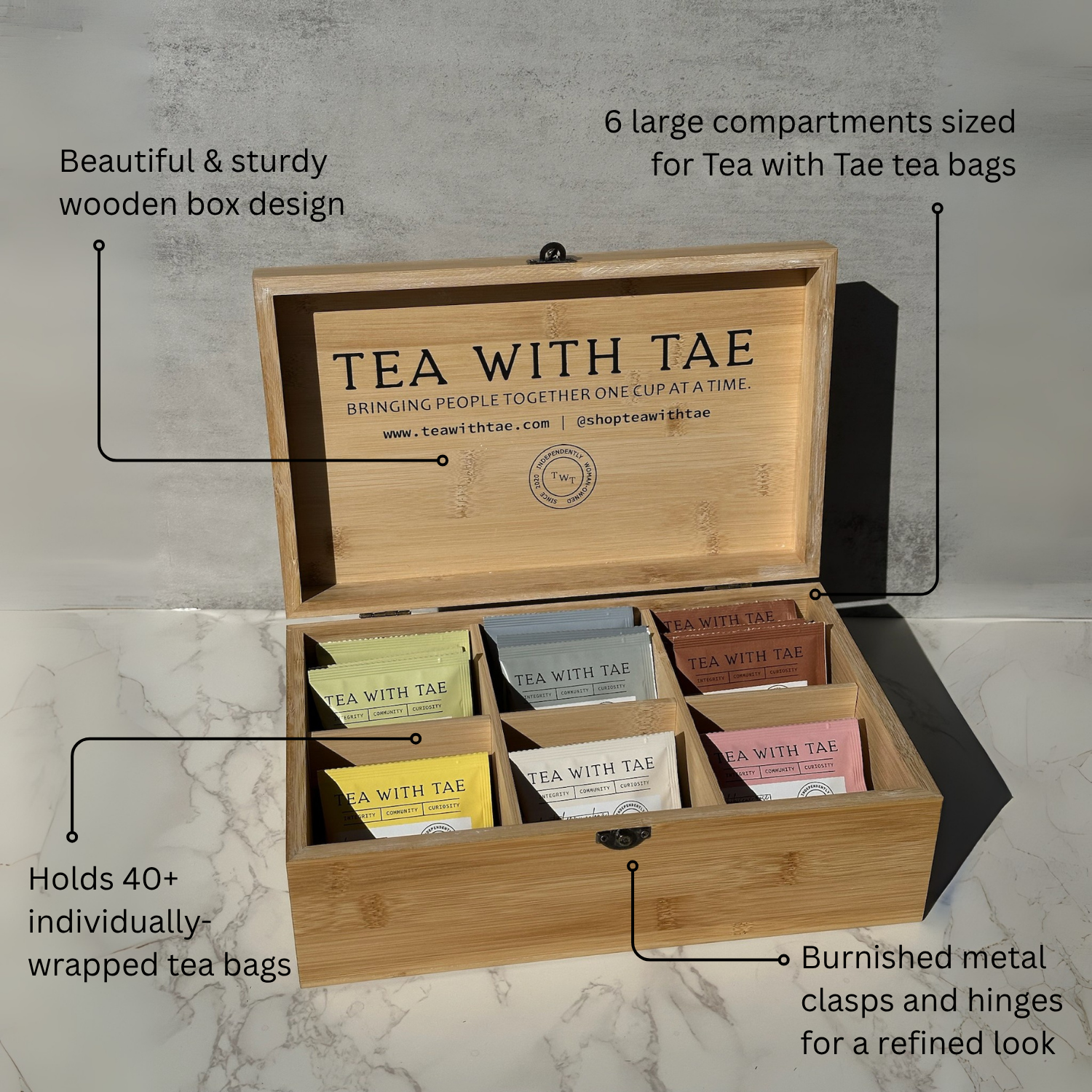 Tea with Tae - Wooden Tea Box Sampler (+ 42 tea bags)