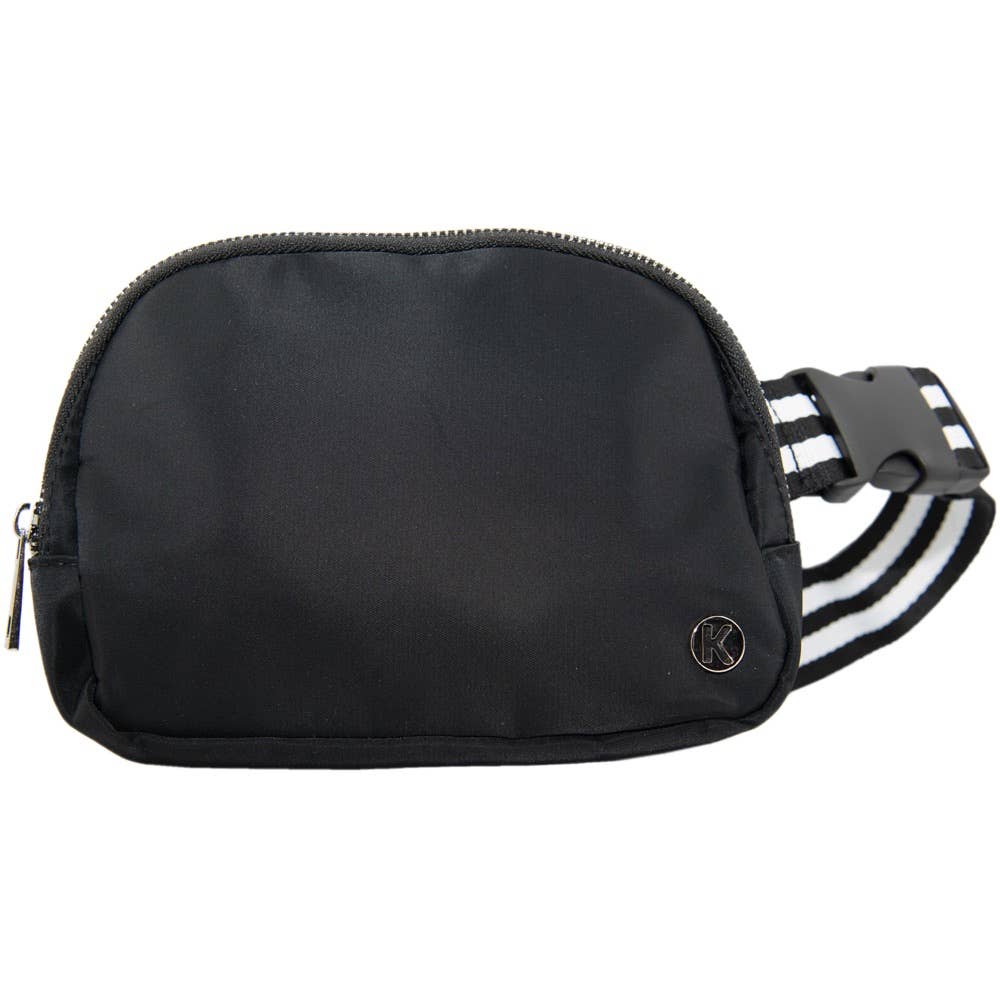 Katydid - Black Solid Belt Bag with Striped Strap