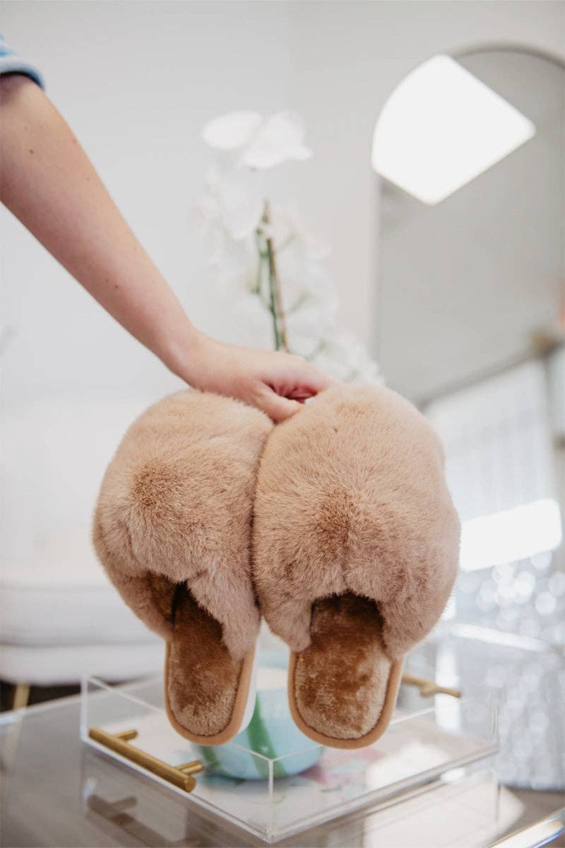 Katydid - Tan Faux Fur Jumbo Slippers Wholesale