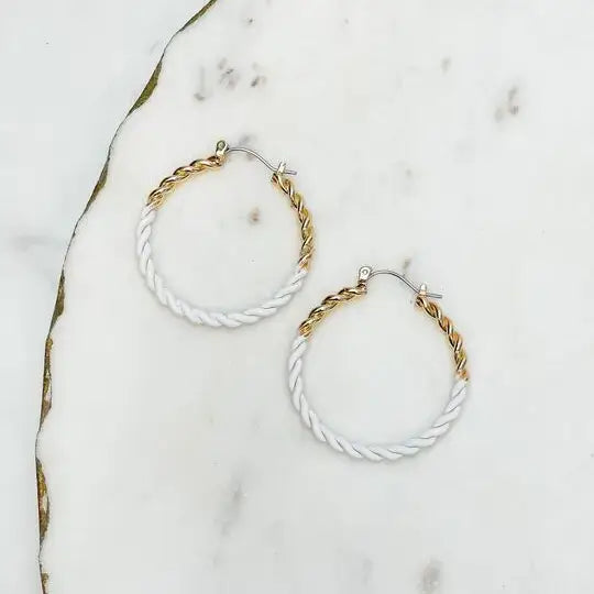 Prep Obsessed Wholesale - Enamel Gold Twist Hoop Earrings