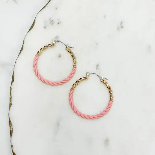 Prep Obsessed Wholesale - Enamel Gold Twist Hoop Earrings