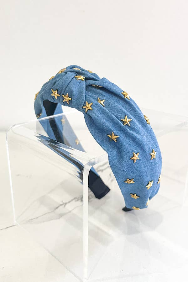 Nash Grey - Star Studded Blue Denim Headband