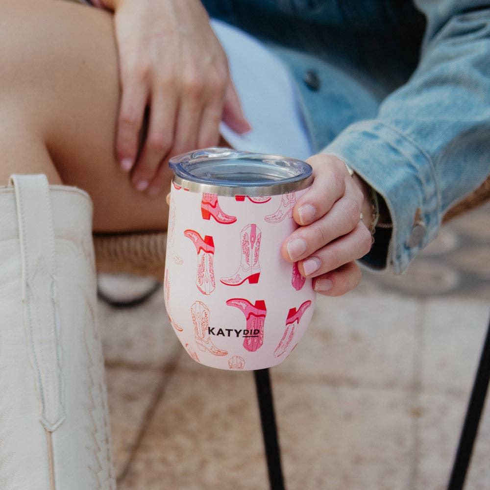 Katydid - Light Pink Western Boots Stemless WINE TUMBLER Cup