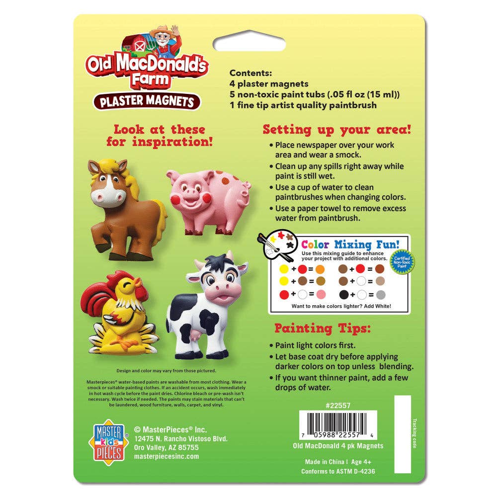 Masterpieces Puzzles - Old MacDonald's Farm - 4-Pack Plaster Magnets Paint Kit