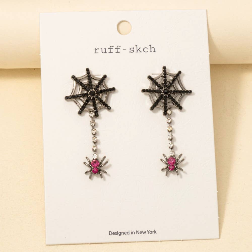 Anarchy Street - Halloween Spider Web Gem Studded Dangle Earrings
