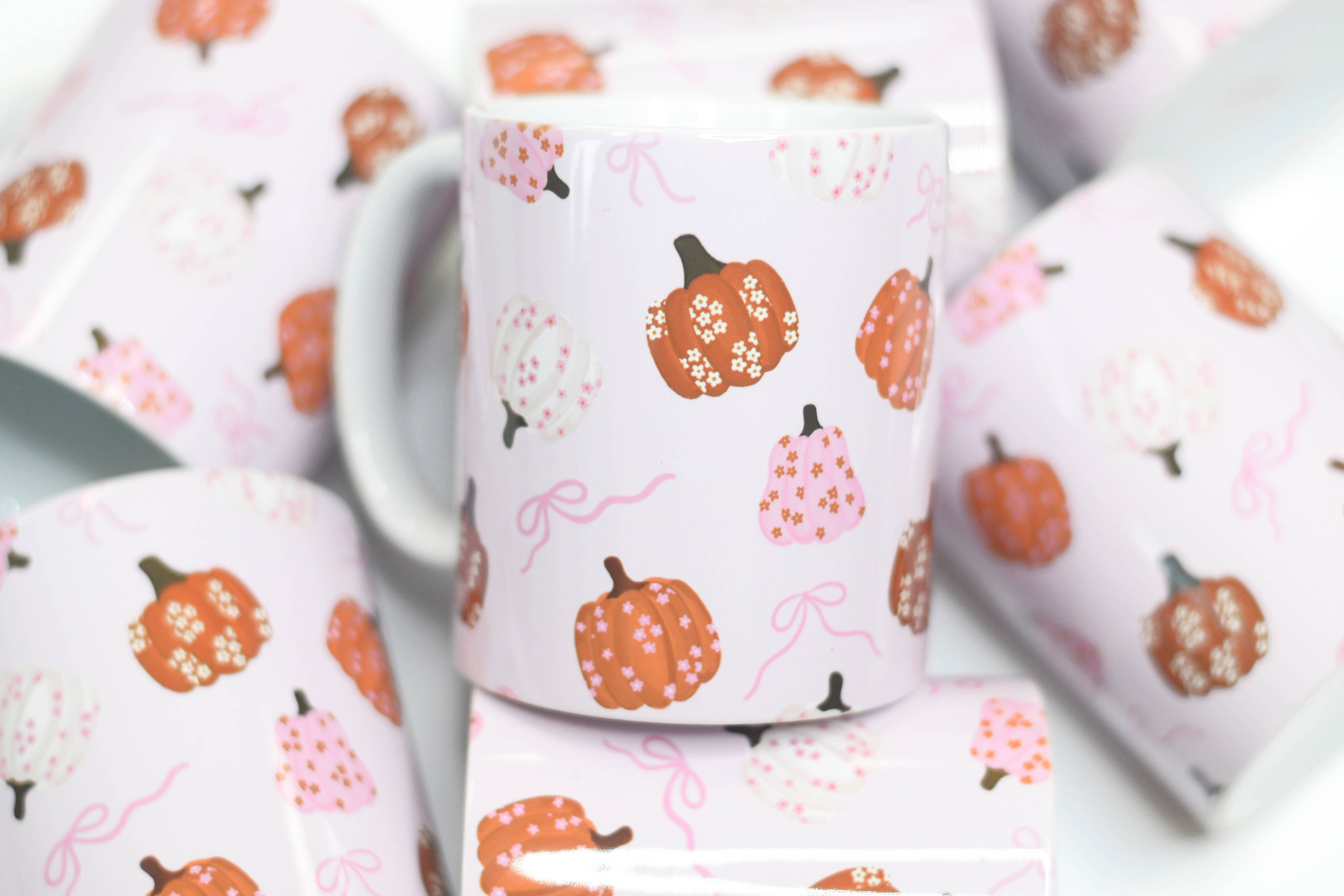 Mugsby - Floral Pumpkin Coffee Mug, Fall Coffee Mug, Coquette Pumpkin