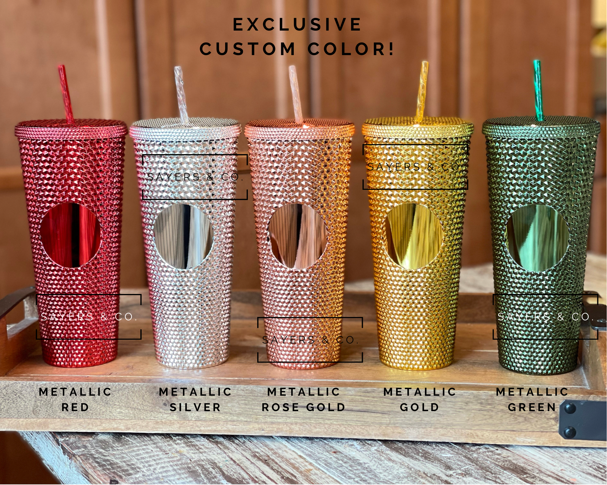 Sayers & Co. - Matte & Glossy Studded 24oz Screw Top Tumbler, Double Walled