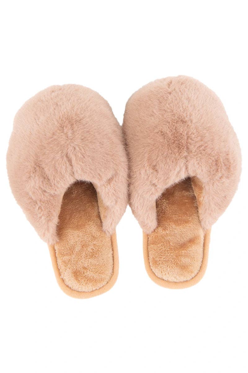 Katydid - Tan Faux Fur Jumbo Slippers Wholesale
