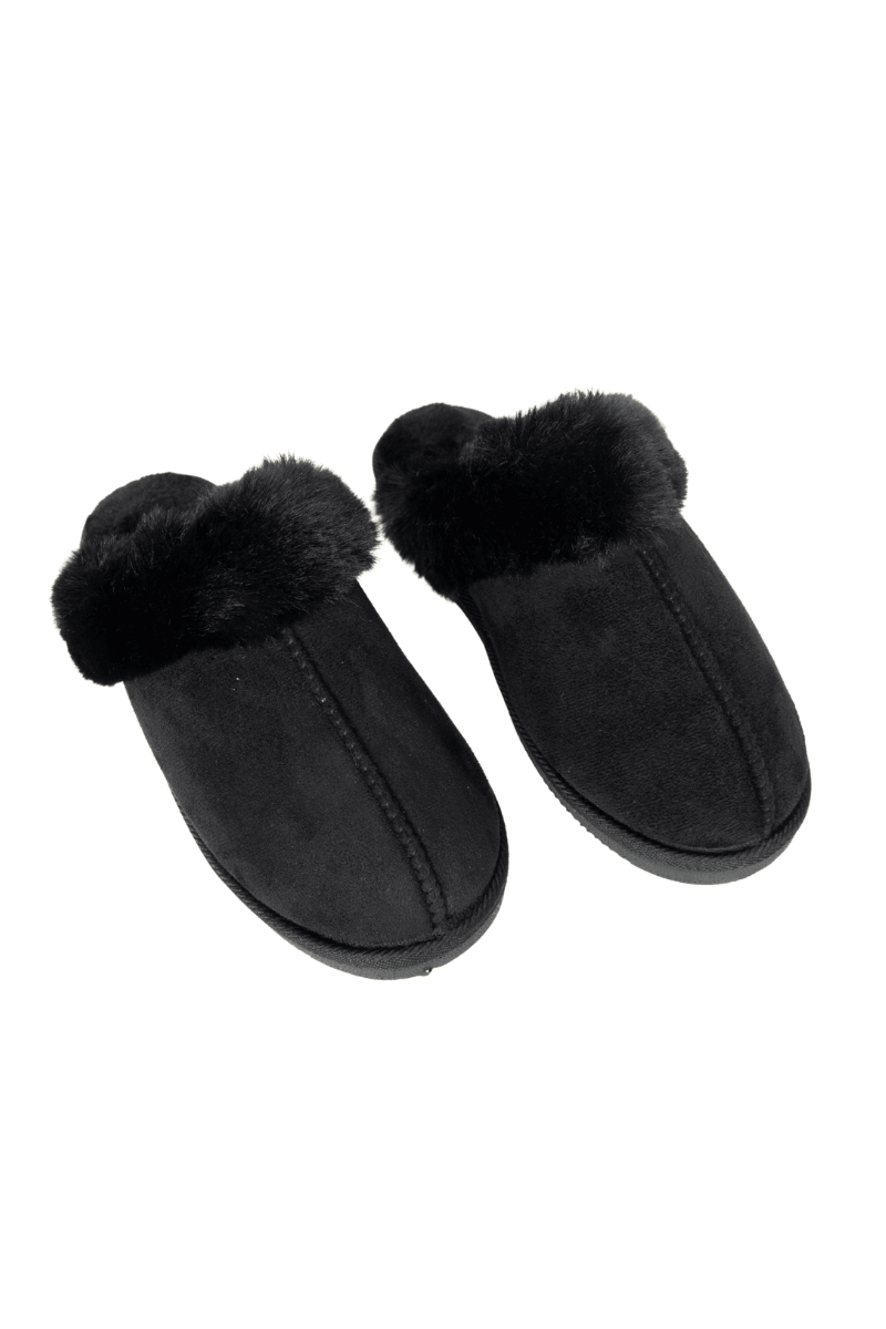 Katydid - Black Faux Fur Women's Slippers