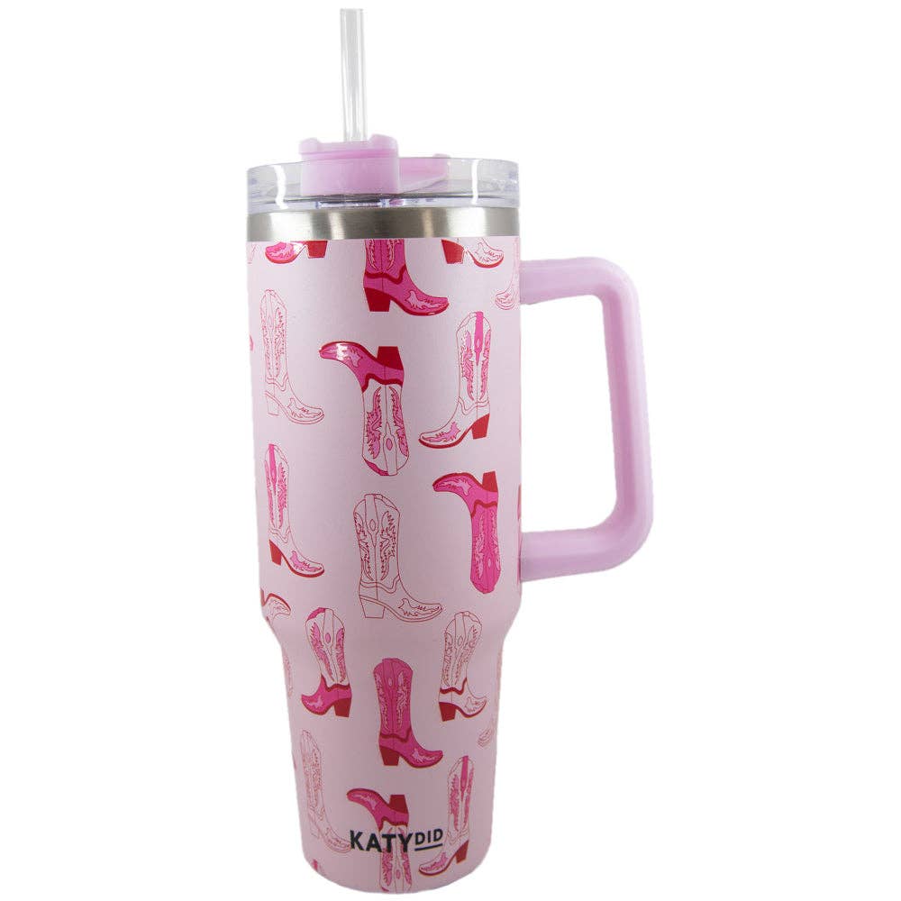 Katydid - Light Pink Western Boots Tumbler Cup w/ Handle