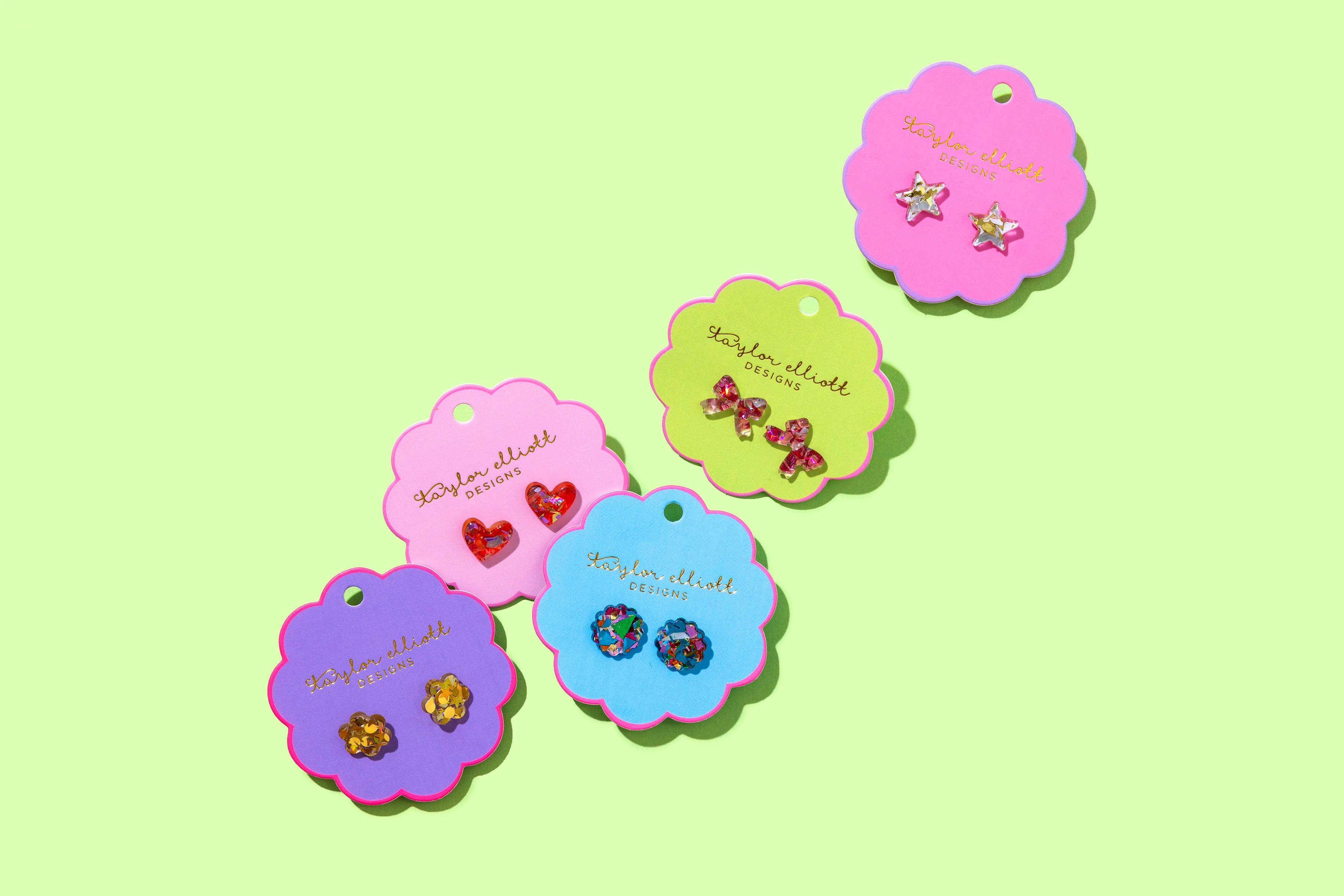 Taylor Elliott Designs - Stud Earrings - Acrylic Flowers - Gold Confetti