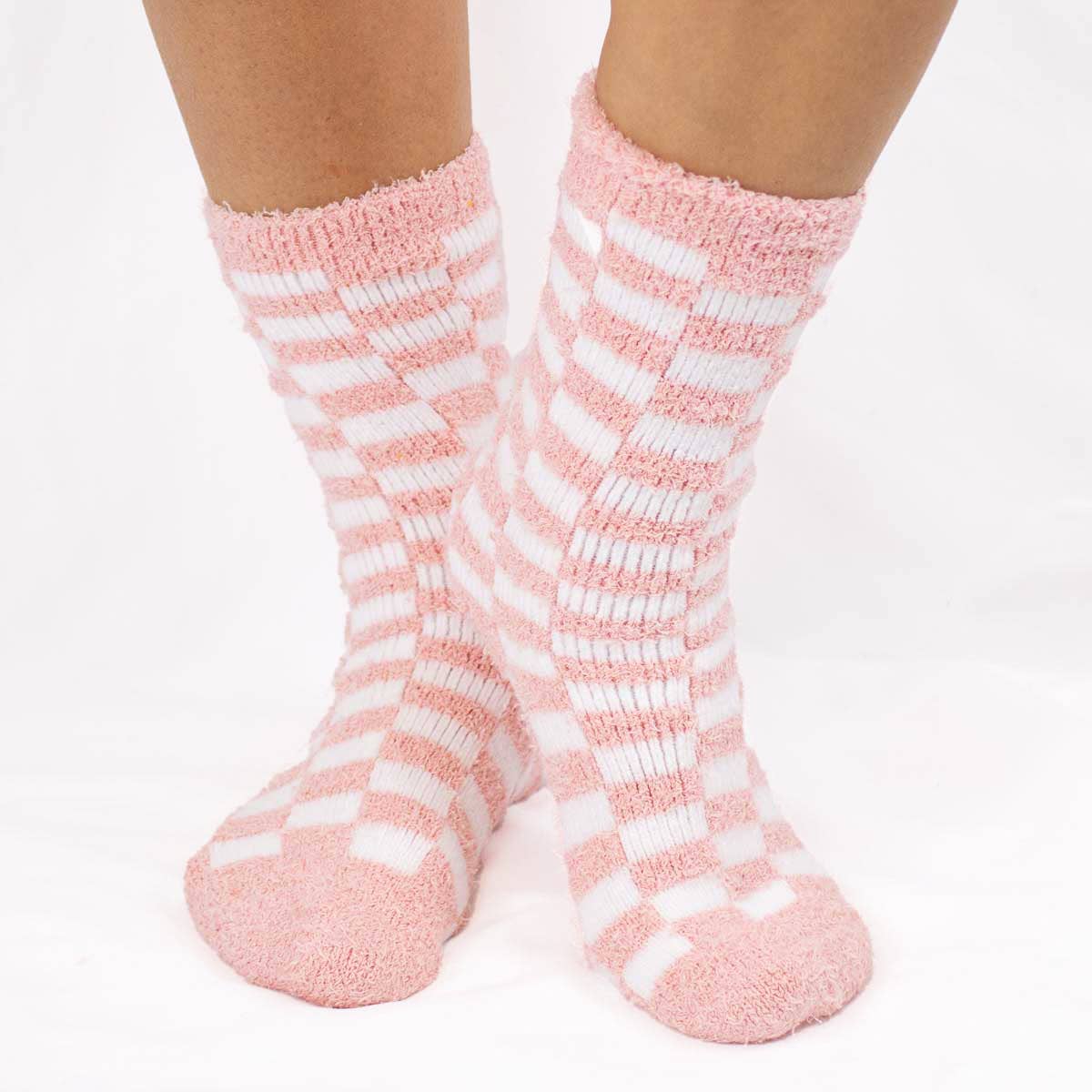 The Royal Standard - Women's Checkerboard Snuggle Socks   Pink/White   One Size