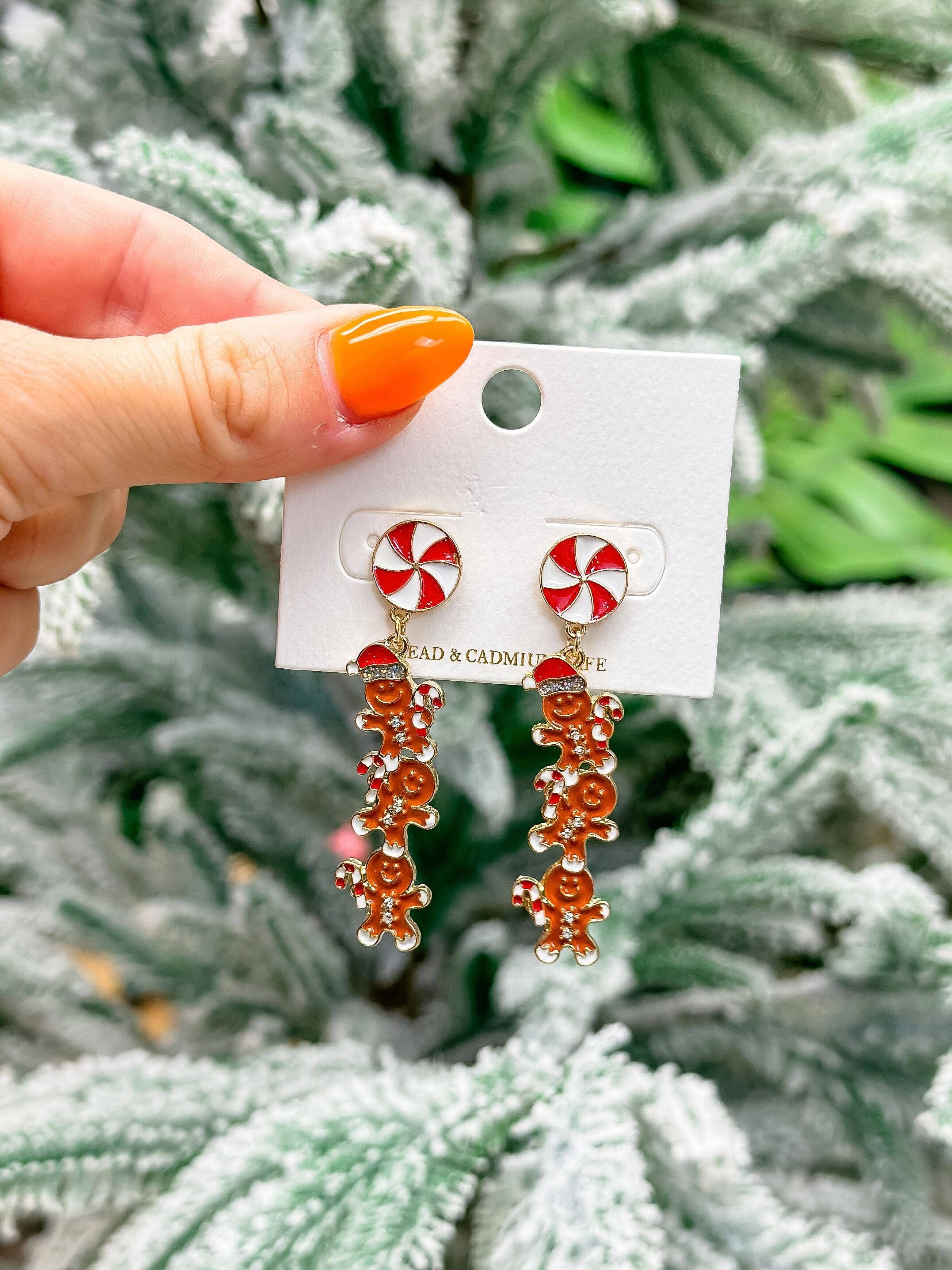 Prep Obsessed Wholesale - Pave Gingerbread Cookie Enamel Dangle Earrings