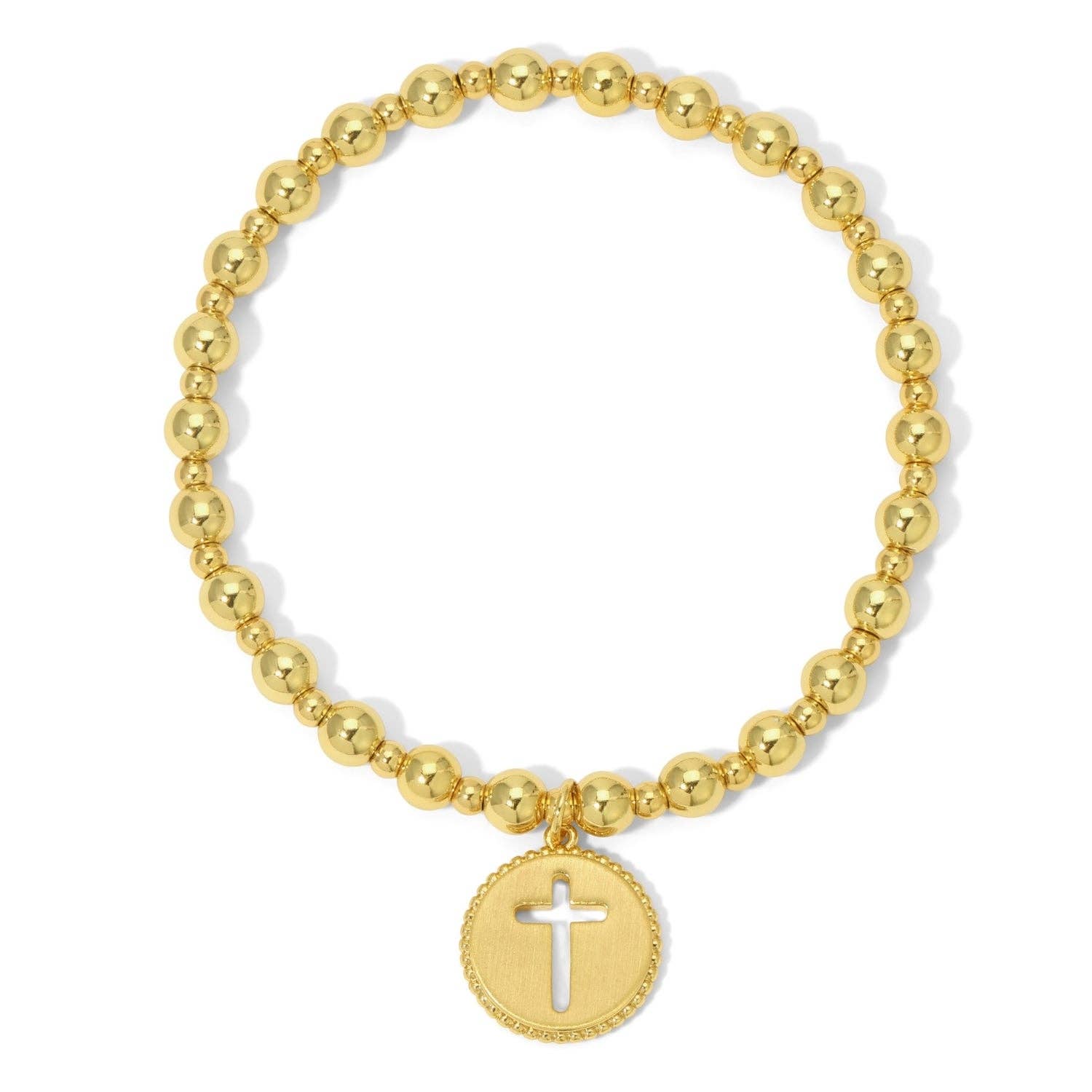 Splendid Iris - Beaded Stretch Bracelet with Cut-Out Cross Charm