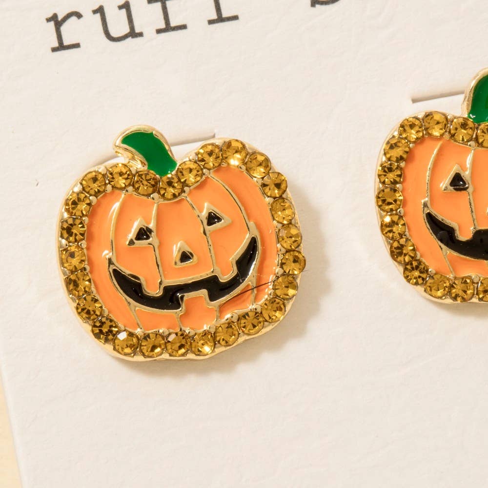 Anarchy Street - Halloween Yellow Halo Set Jack O Lantern Stud Earrings