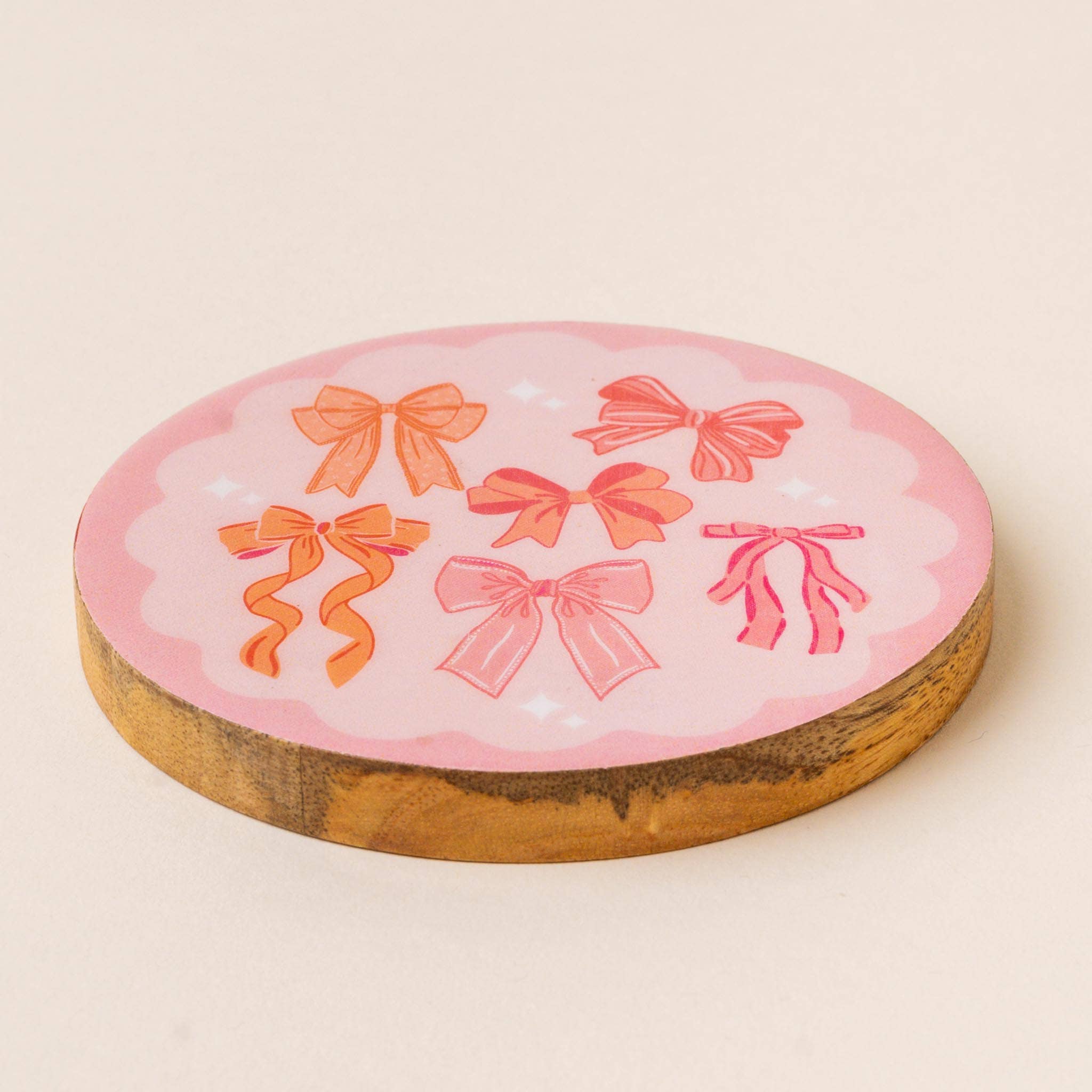 The Darling Effect - Wood Enamel Coaster-Blushing Bows