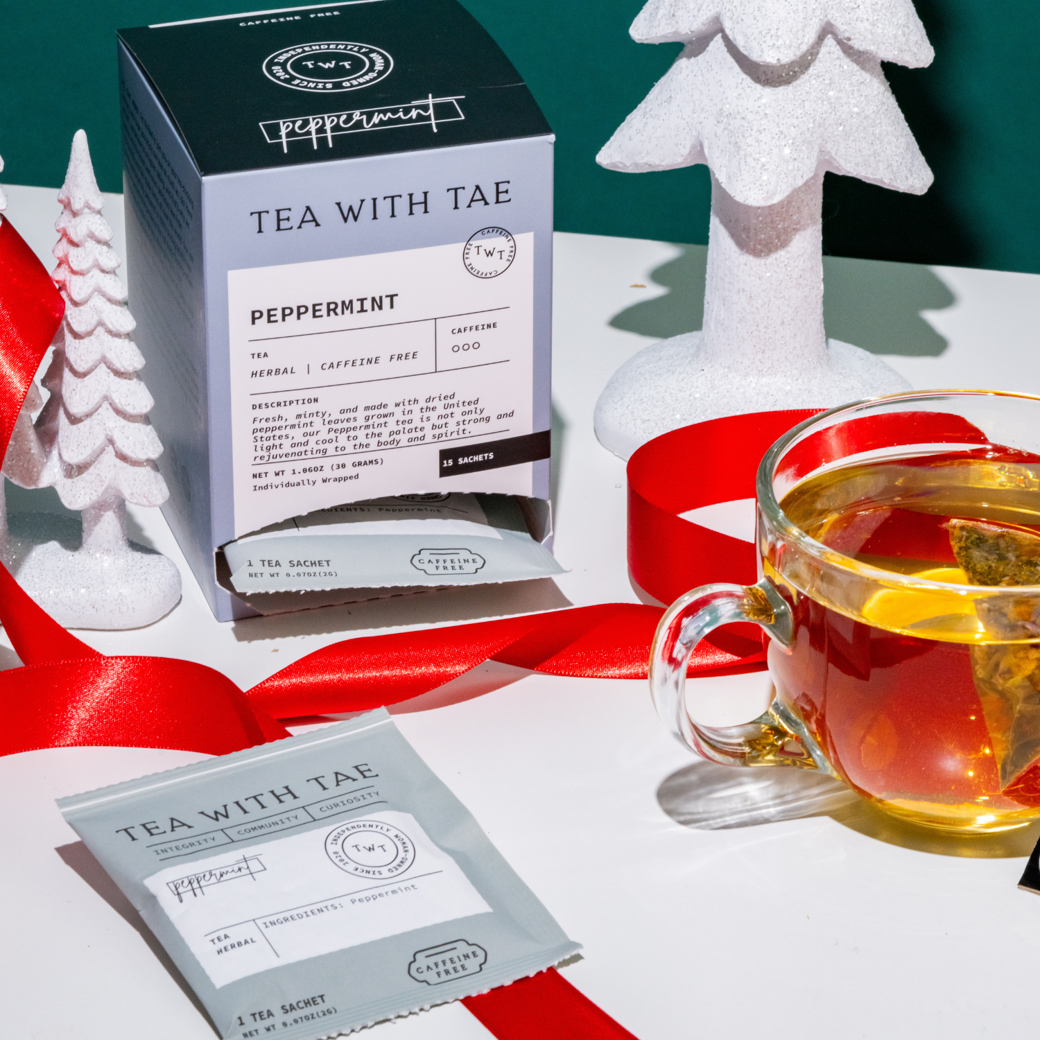 Tea with Tae - Peppermint Herbal Tea Box (15 wrapped pyramid tea bags)